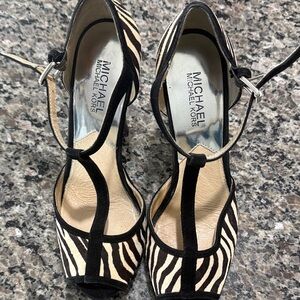 Michael Kors Black & White Zebra Print T-Strap Heels